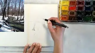 Весенний пейзаж акварелью.
