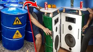 Creative Table With Built-in Bluetooth Speaker from Recycling Iron Barrels