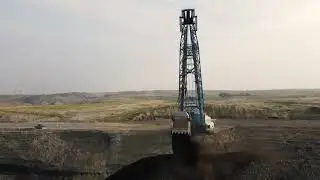 North Dakota DragLine In Action- 4k Aerial Video
