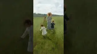 Илья Репин "На меже. В.А. Репина с детьми идет по меже" 1879