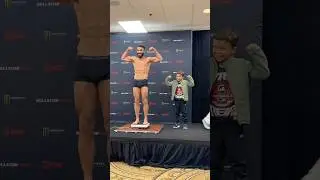 Patricio Pitbull weighs in for his BANTAMWEIGHT fight UNDER with his son by his side #Bellator