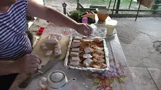 Запеченный картофель с салом  и сыром в духовке!!! Запеченные яйца...Деревенский ужин!!!