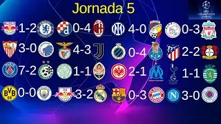 RESULTADOS y TABLA DE POSICIONES en Cada GRUPO Jornada 5 UEFA CHAMPIONS LEAGUE 2022/ 2023
