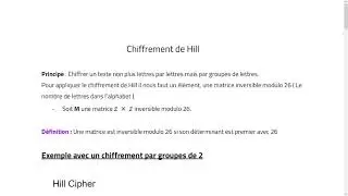 Cryptographie - Chiffrement de Hill 1/3  : Principes