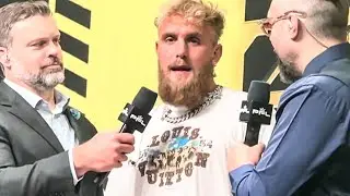 Jake Paul REACTS to Francis Ngannou PUTTING HANDS ON GIANT Renan Ferreira at FIRST FACE OFF