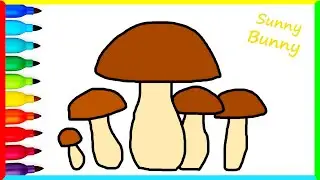 Drawing and coloring Mushrooms 🍄🍄 - Drawings for children | Sunny and Bunny Draws