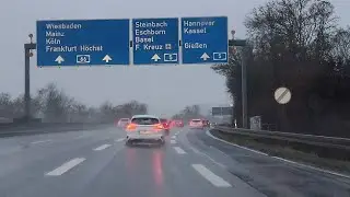 a drive in rain from Frankfurt city to Steinbach over highway/Autobahn A66  PLEASE LIKE&SUBSCRIBE