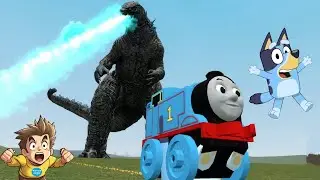 THOMAS & BLUEY ESCAPE GODZILLA ATOMIC BLAST BREATH !  || Garrys Mod Gameplay || Konas2002