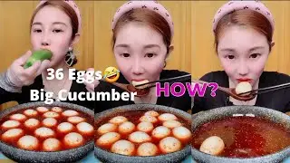 Girl eating 36 Eggs and big Cucumber 🤣 | foodygirl | Asian girl
