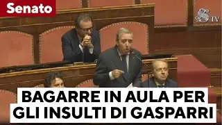 Bagarre al Senato per gli insulti di Gasparri alle opposizioni. M5s: 