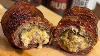 DINO EGGS 🦖🥚 beef rib 🍖 & cheese 🧀 stuffed Poblano 🌶 Wrapped in Sausage Wrapped in Bacon 🥓