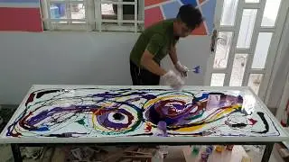 My first time play with Epoxy Resin and Color Acrylic oils