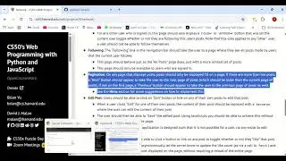 CS50 Web Programming course with Python and JavaScript project 4 demonstration.