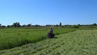 самая дешевая косилка к мотоблоку в работе на сене.
