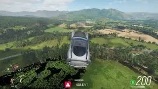 Forza Horizon 4  - Huge jump off the Great Ridge danger sign. 2265ft - 690m