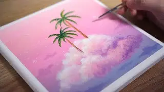 Acrylic Painting | Cotton Candy Cloud Island | Color ASMR 