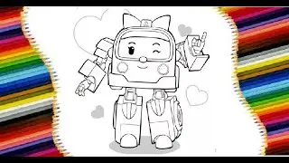 Robocar Poli. Как нарисовать Эмбер. Раскраска