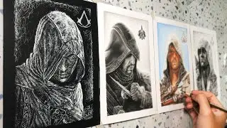 I Draw 4 Assassin's Creed Protagonists with Different Style (Altaïr / Ezio / Connor / Edward)