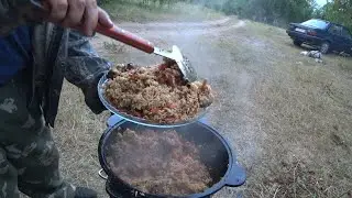 WE COOK UZBEK PILAF, FISH SOUP IN A CAULDRON OVER A FIRE ON A FIRE!!! SHASHLIK!!!