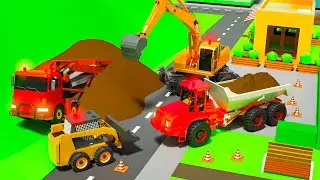 Landslide - Excavator, Dump Truck to rescue Cement Mixer | Construction Vehicles 3D Cartoon