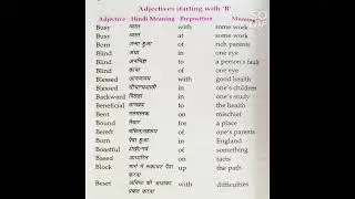 MASTER KEY OF PREPOSITIONS ( Adjective Starting with 'B') LUCENT