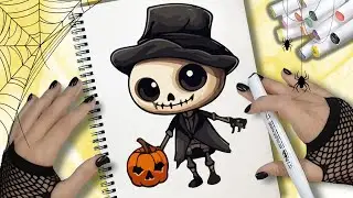 🖤🧡 CÓMO DIBUJAR UNA CALAVERA DE HALLOWEEN SOSTENIENDO UNA CALABAZA - DIBUJO DE HALLOWEEN