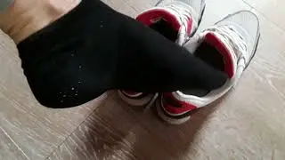 Nike Air Max white and red with very hot and wet black socks