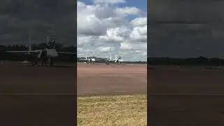 Harriers being overflown by an F35 Lightning II at RIAT