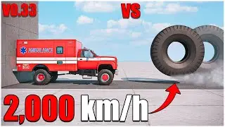 BeamNG Drive | V0.33 | Angry Tire VS Gavril MD-Series Ambulance at 2000 km/h ( #12 ) | car torture