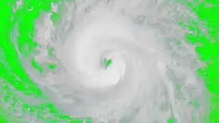 satellite view over the eye of a hurricane rotating against a green screen chroma key background