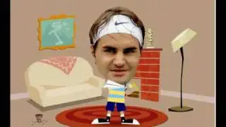 FEDERER smashes his racquet