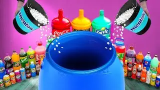 Experiment: Big Toothpaste Eruption from Giant Coca-Cola, Fanta, Sprite, VS Mentos in Barrel