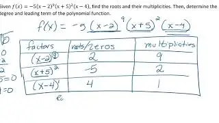 Finding Roots or Zeros, Multiplicities, Degree, and Leading Term of a Factored Function