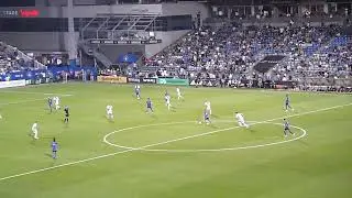 Giacomo Vrioni of New England Revolution falls down on a near breakaway vs. CF Montreal (Impact)