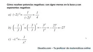 Cómo resolver potencias negativas. Con exponente negativo y base negativa. Ejercicios resueltos.