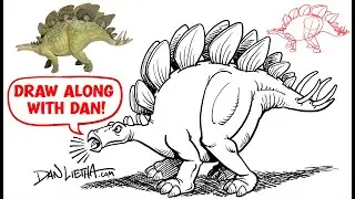 Draw Along With Dan! DINOSAUR WEEK! Today We Draw a CARTOON STEGOSAURUS!
