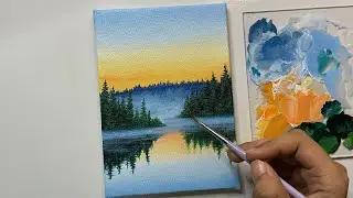 Calm lake painting/ acrylic painting tutorial/ acrylic painting for beginners tutorial