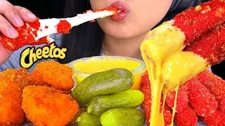 ASMR CHEESY Hot Cheetos Mozzarella Sticks & CHEESY Cheeto Shrimp Seafood (Eating Sounds) NO TALKING