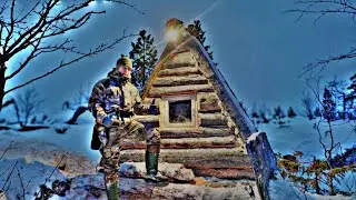 Изба строится - Установил окно. Сильный ветер со снегом