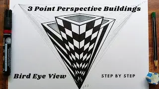 3 Point Perspective building Drawing || Bird Eye View Drawing