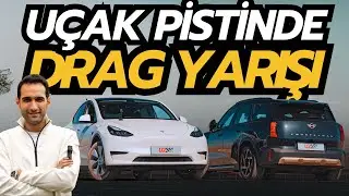 UÇAK PİSTİNDE DRAG: TESLA vs MINI COUNTRYMAN E w/@late_runners