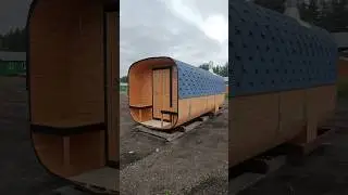 Баня бочка 5.5м квадро, с синей крышей. #мобильнаябаня #пбк #банябочка