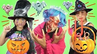 Halloween Trick or Treat in a Haunted House | Surprise Candy Haul Scary Story for Kids Ira & Bella