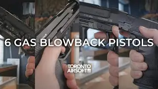 In the store with 6 gas blowback pistols.