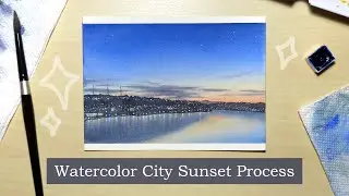 City Sunset Watercolor Painting Process | "Sunset Over Queen Anne"