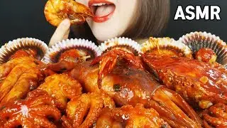 ASMR SPICY SEAFOOD ( shrimp, octopus, crab, scallop, Squid, enoki mushroom)MUKBANG