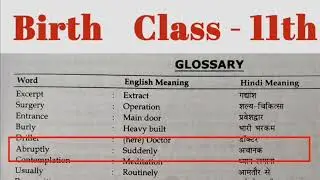 Class 11 English Birth Word Meaning || Chapter Birth Word Meaning in Hindi || English || Glossary ||