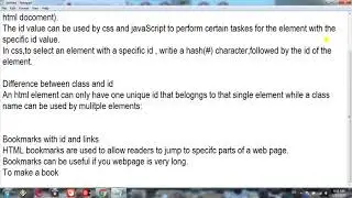 HTML The id Attribute,Difference Between Class and ID,Bookmarks with ID and Links,id Attribute in Ja