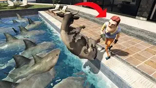 الجار الغاضب يربي اسماك القرش في المسبح hello neighbor sharks in pool angery neigbor GTA 5