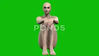 Woman with Shaved Head Sitting On Floor Green Screen Animation